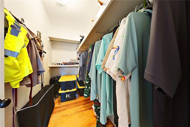 spacious closet with light hardwood / wood-style flooring