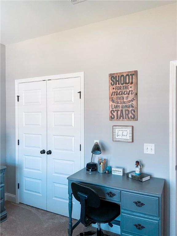 view of carpeted home office