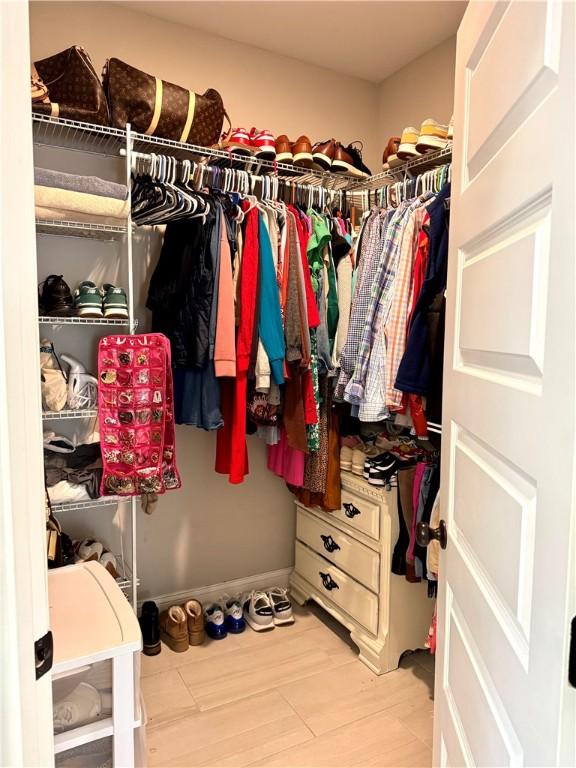 walk in closet featuring wood finished floors