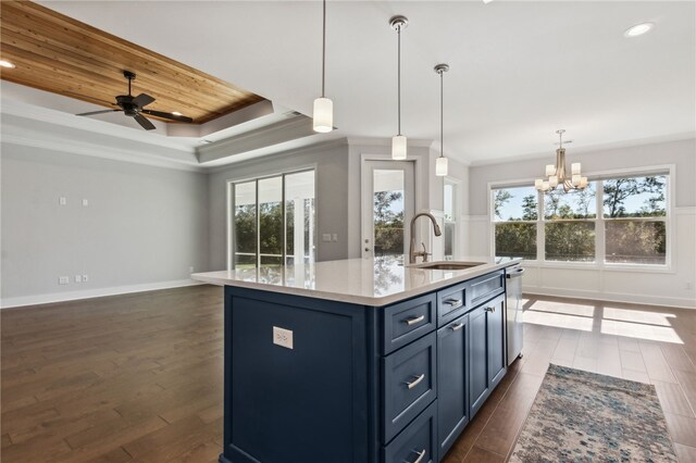 104 Tidal Marsh Way, Saint Marys, GA 31558 - kitchen featuring a sink, crown molding, dark wood-style flooring, ceiling fan, and light countertops