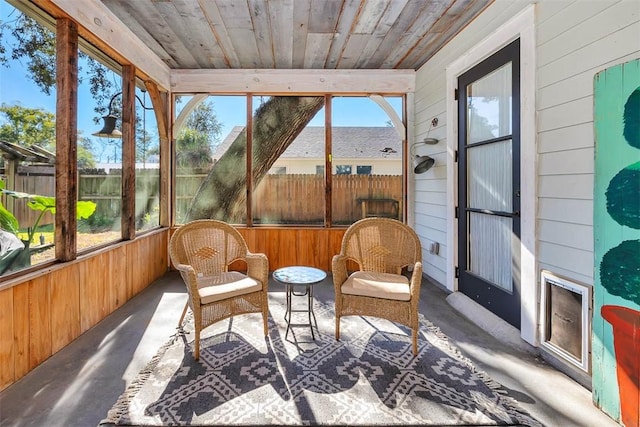 sunroom with wood ceiling