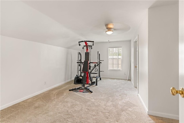 114 Shell Pointe Dr, Brunswick, GA 31525 - workout area with light colored carpet and ceiling fan