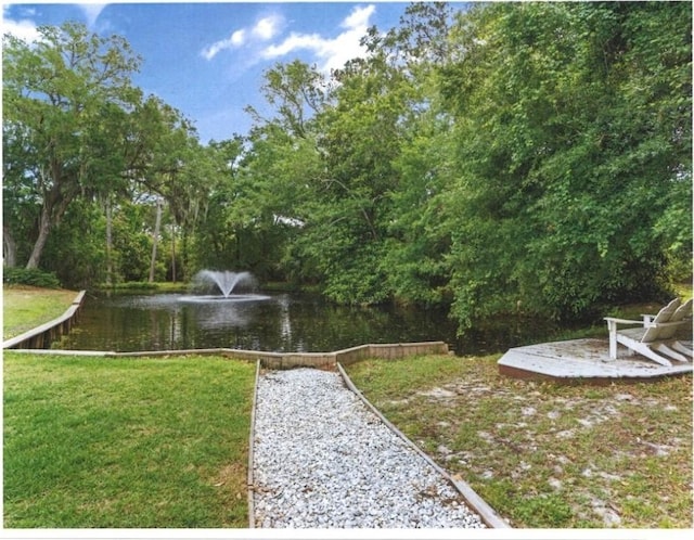 view of yard with a water view