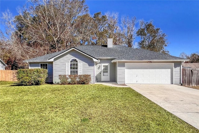 ranch-style house with a front lawn and a garage