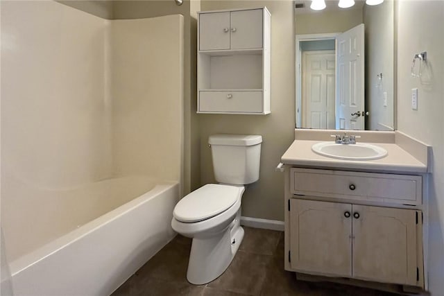 full bathroom featuring tile patterned floors,  shower combination, vanity, and toilet