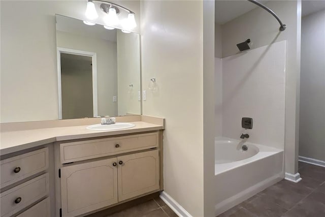 bathroom featuring shower / tub combination, tile patterned floors, and vanity