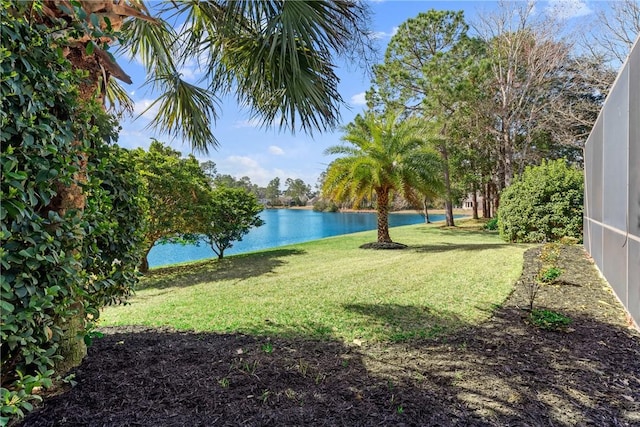 view of yard with a water view