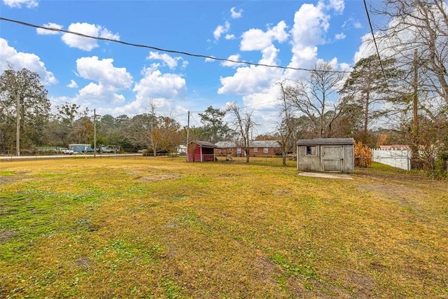 view of yard with a storage shed