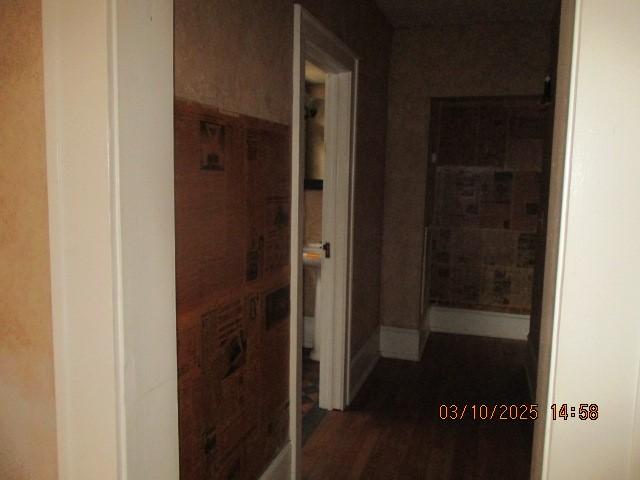 hallway with dark wood-type flooring