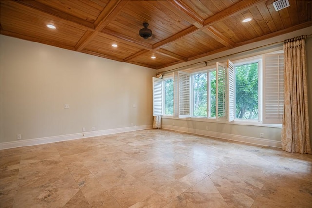 178 Hampton Point Dr, Saint Simons Island, GA 31522 - empty room featuring a wood ceiling with exposed beams, recessed lighting, and coffered ceiling