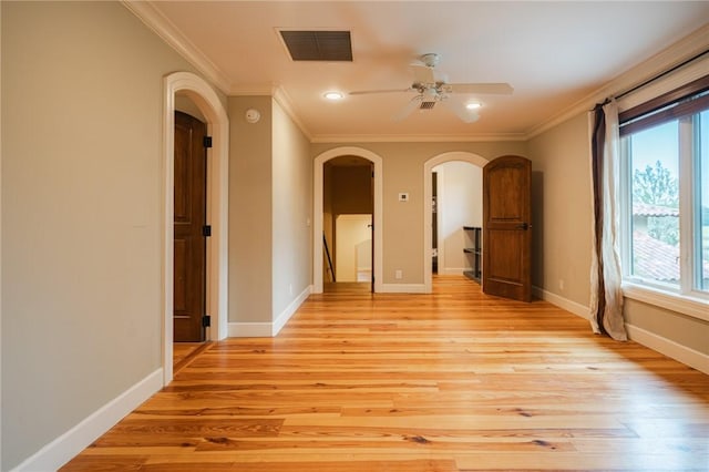 178 Hampton Point Dr, Saint Simons Island, GA 31522 - unfurnished room with ornamental molding, healthy amount of natural light, light wood-style flooring, ceiling fan, and recessed lighting