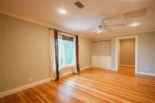 178 Hampton Point Dr, Saint Simons Island, GA 31522 - unfurnished room featuring ornamental molding, light wood-style flooring, recessed lighting, attic access, and ceiling fan