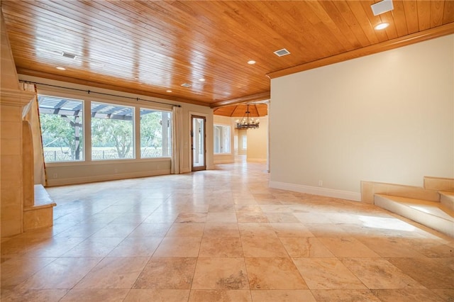 178 Hampton Point Dr, Saint Simons Island, GA 31522 - unfurnished room featuring wood ceiling, a chandelier, recessed lighting, and ornamental molding