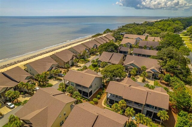 aerial view with a view of the beach and a water view