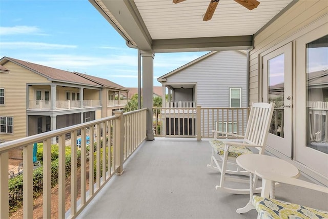 balcony with ceiling fan