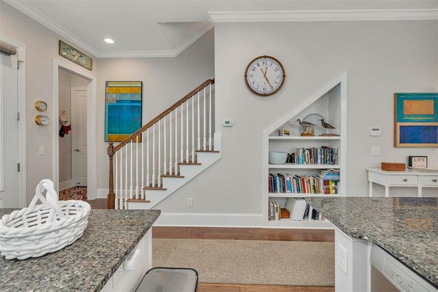 stairs with crown molding