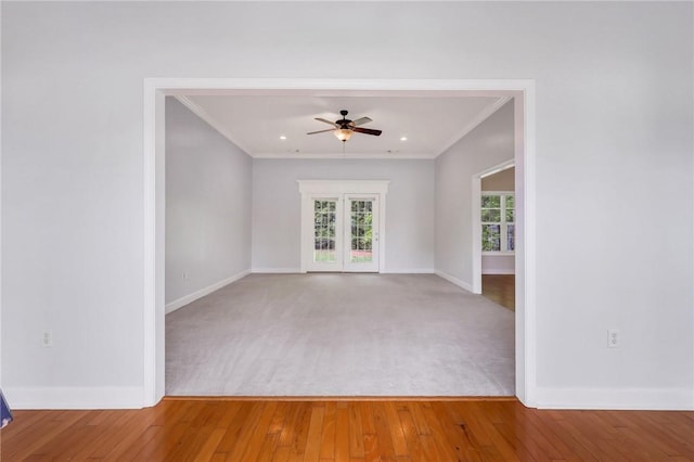 129 Taylor Wells Ln, Hinesville, GA 31313 - spare room featuring recessed lighting, ornamental molding, baseboards, light wood finished floors, and ceiling fan