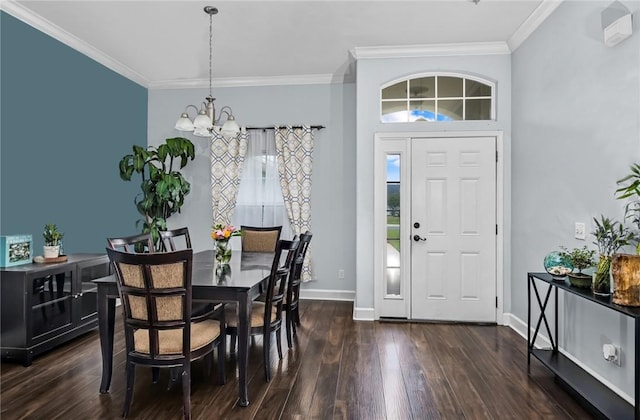 326 Daniel Trent Way, Kingsland, GA 31548 - dining space featuring a chandelier, crown molding, dark wood-style floors, and baseboards