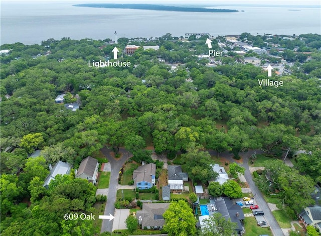 bird's eye view with a water view and a residential view