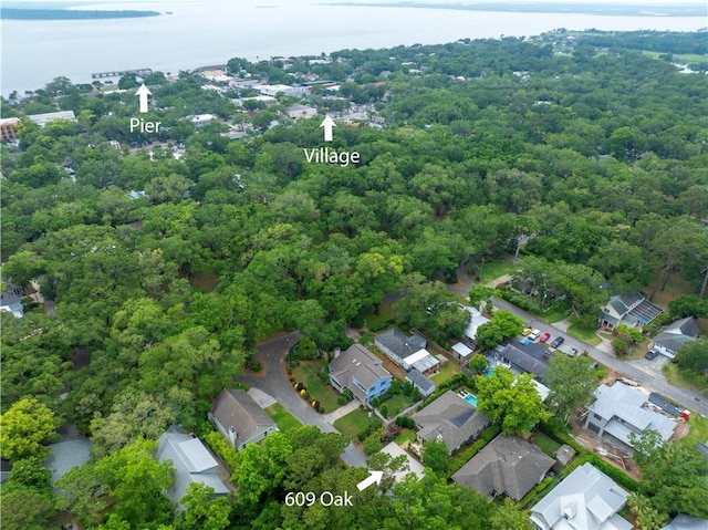 aerial view with a water view and a residential view