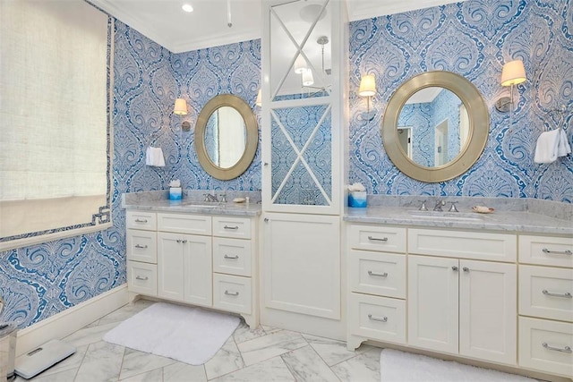 bathroom featuring vanity and crown molding