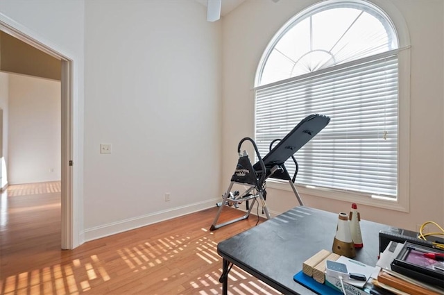 workout room with hardwood / wood-style floors and a healthy amount of sunlight