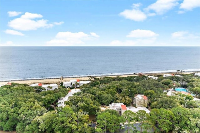 aerial view with a view of the beach and a water view