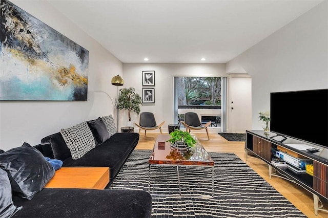 living room with hardwood / wood-style flooring