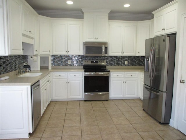 kitchen with white cabinetry and stainless steel appliances