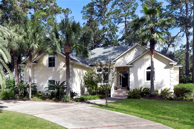 view of front of property featuring a front lawn