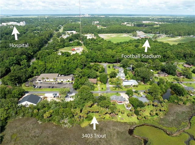 bird's eye view with a view of trees