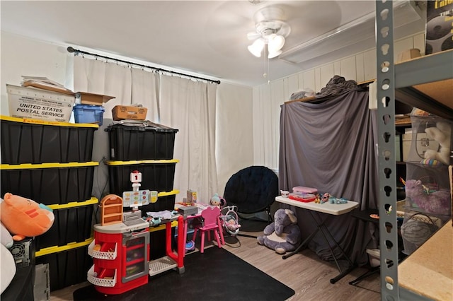 interior space featuring ceiling fan and wood-type flooring