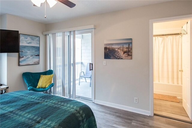 200 Salt Air Dr Unit 139, Saint Simons Island, GA 31522 - bedroom with wood finished floors, access to outside, baseboards, and a ceiling fan