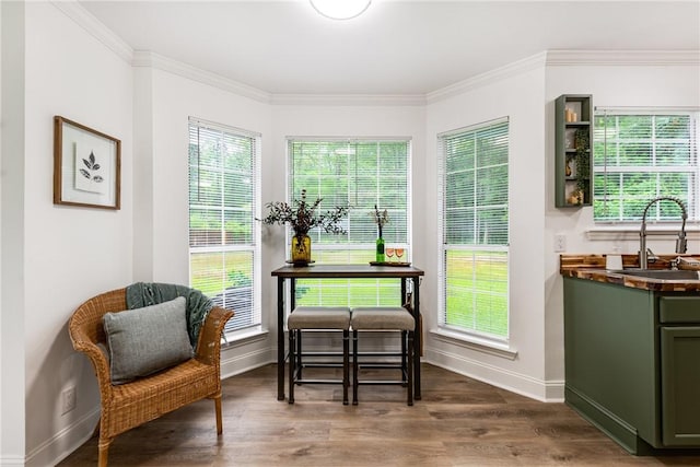 416 S Deals Cir, Woodbine, GA 31569 - sitting room with baseboards, wood finished floors, and crown molding
