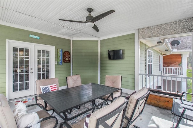 exterior space with ceiling fan and french doors