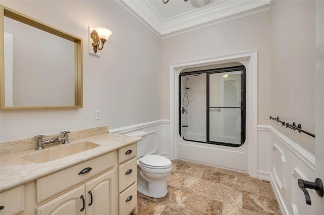 110 Rachel Way, Brunswick, GA 31523 - full bath featuring crown molding, vanity, combined bath / shower with glass door, and stone finish flooring