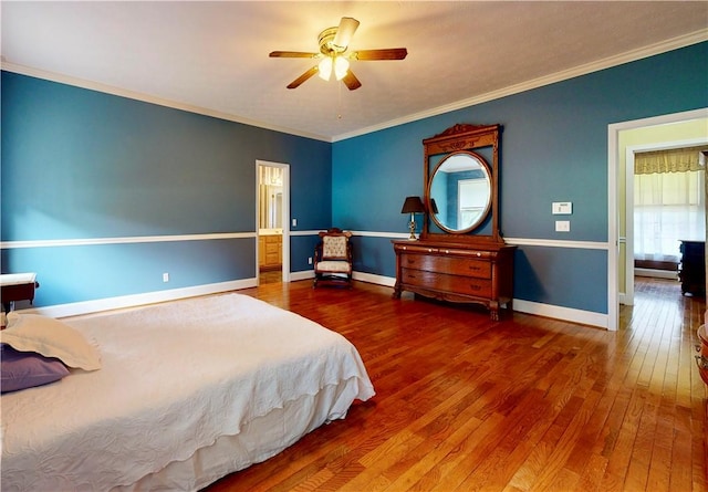 1457 N River Oaks Dr, Blackshear, GA 31516 - bedroom with wood-type flooring, ornamental molding, and a ceiling fan