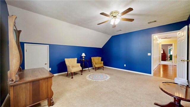 1457 N River Oaks Dr, Blackshear, GA 31516 - sitting room with a ceiling fan, carpet flooring, and lofted ceiling