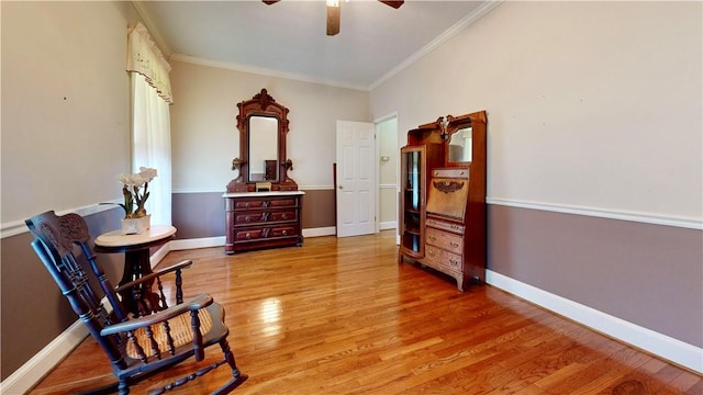 1457 N River Oaks Dr, Blackshear, GA 31516 - living area with ceiling fan, ornamental molding, and light wood-style floors