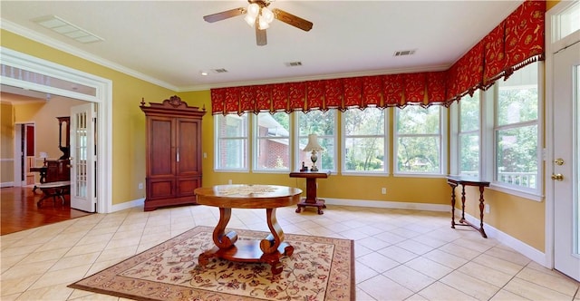 1457 N River Oaks Dr, Blackshear, GA 31516 - bathroom with tile patterned flooring, plenty of natural light, a ceiling fan, and crown molding