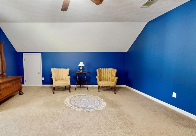1457 N River Oaks Dr, Blackshear, GA 31516 - sitting room with vaulted ceiling, a ceiling fan, and carpet floors