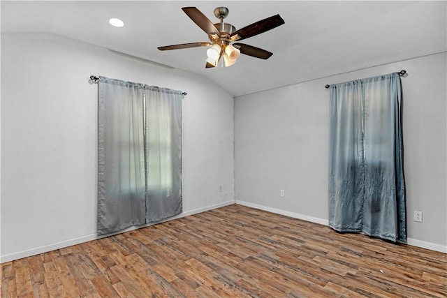 544 Lud Oquinn Rd, Odum, GA 31555 - spare room with ceiling fan, wood finished floors, baseboards, vaulted ceiling, and recessed lighting
