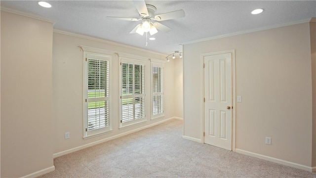 500 Altamaha Rd, Jesup, GA 31545 - unfurnished room featuring ornamental molding, ceiling fan, carpet floors, recessed lighting, and a textured ceiling
