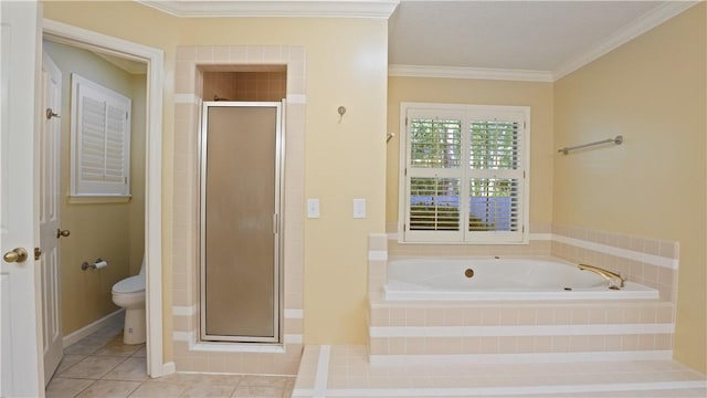 500 Altamaha Rd, Jesup, GA 31545 - full bath with a bath, a stall shower, tile patterned flooring, and crown molding