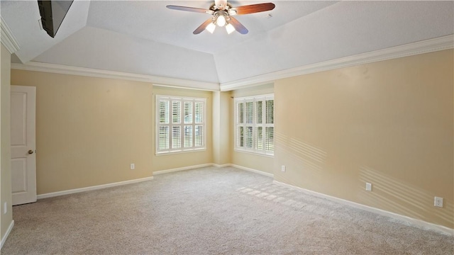 500 Altamaha Rd, Jesup, GA 31545 - unfurnished room featuring carpet floors, ceiling fan, ornamental molding, a tray ceiling, and vaulted ceiling