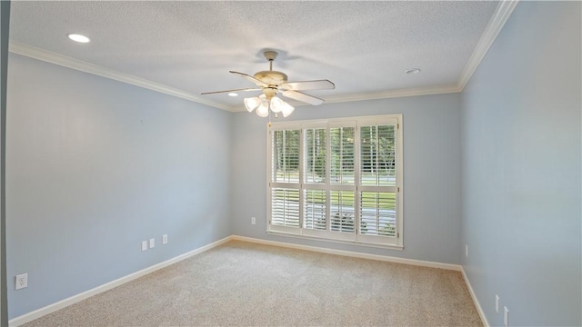 500 Altamaha Rd, Jesup, GA 31545 - carpeted spare room with a textured ceiling, ceiling fan, recessed lighting, and ornamental molding