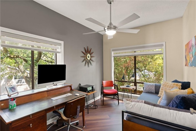 1332 Oak St Unit 9, Saint Simons Island, GA 31522 - home office with healthy amount of natural light, dark wood-style flooring, and a ceiling fan