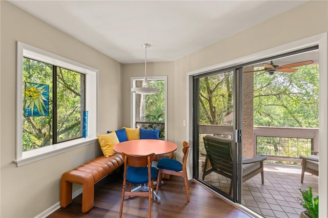 1332 Oak St Unit 9, Saint Simons Island, GA 31522 - dining space featuring ceiling fan and dark wood finished floors
