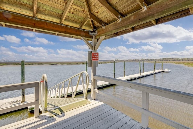 dock area with a water view