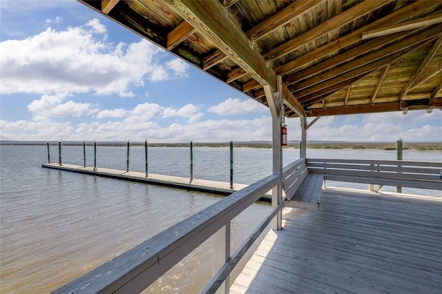 dock area with a water view